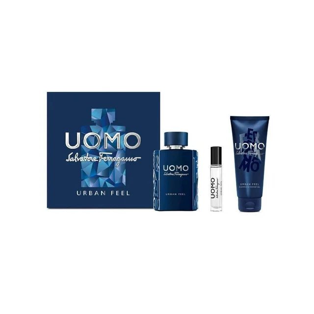 SET FERRAGAMO UOMO URBAN FEEL EDT 100 ML + EDT 10 ML + GEL SHAMPOO DE BAÑO 100 ML 3 PC