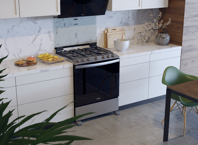 Estufa Whirlpool de Piso 30 Pulgadas con 6 Quemadores de Gas WFR7050S Función Freidora de Aire