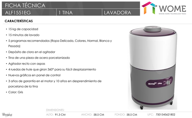 Lavadora Manual de Una tina redonda de 15 kg Gris