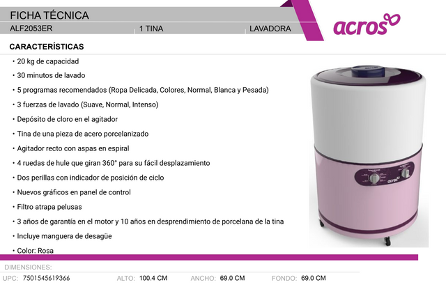 Lavadora Manual de Una tina redonda de 20 kg Rosa