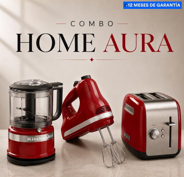 Combo HOME AURA Procesador de alimentos + Tostadora de 2 rebanadas + Batidora de mano Empire Red