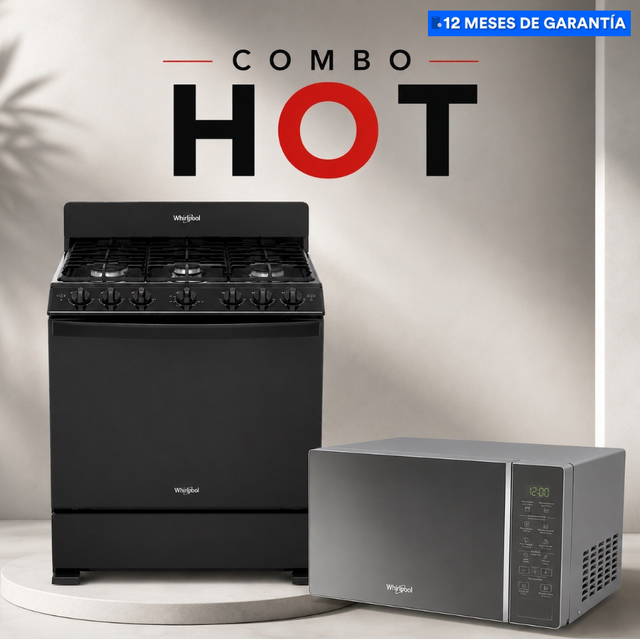 Combo HOT Estufa a gas al piso Negra + Horno de microondas 0.7 pies