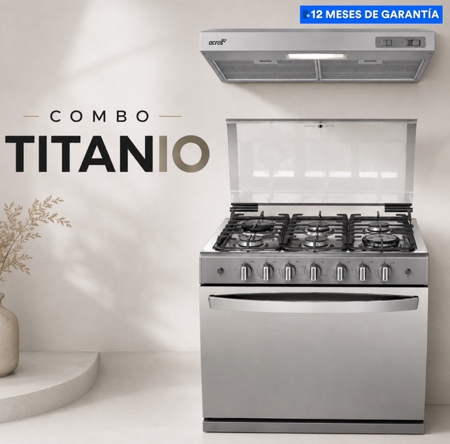 Combo TITANIO ACROS Estufa empotrable de gas 30" + Campana empotrable Tittanio