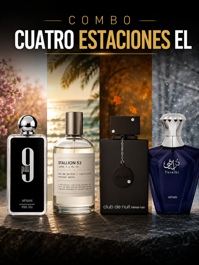 COMBO 4 ESTACIONES EL - 9PM EDP 100 ML + STALLION 53 EDP 100 ML + CLUB DE NUIT INTENSE EDT 105 ML + TURATHI BLUE EDP 090 ML