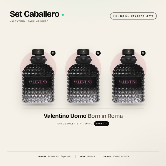 COMBO VALENTINO UOMO - BORN IN ROMA EDT 100 ML 3 PIEZAS