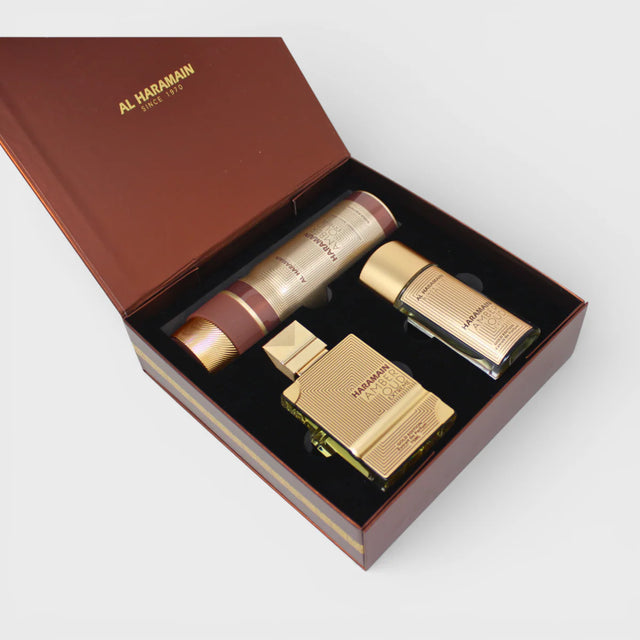 SET AL HARAMAIN AMBER OUD GOLD EDITION EXTREME EXTRAIT DE PERFUME DE 75 ML + EXTRAIT DE PERFUME DE 30 ML + BODY DE 200 ML 3 PC