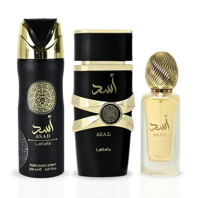 SET LATTAFA ASAD EDP 100 ML + ROCIO CABELLO 50 ML + ROCIO BODY MIST 200 ML