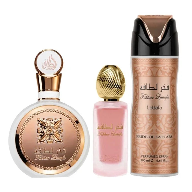 SET LATTAFA FAKHAR EDT 100 ML + ROCIO CABELLO 50 ML + ROCIO BODY MIST 200 ML