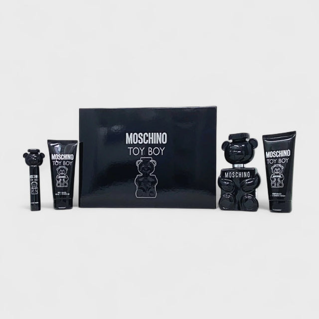 SET MOSCHINO TOY BOY EDP 100 ML + EDP 10 ML + GEL SHAMPOO DE BAÑO 100 ML + CREMA LOCION DESPUES DE AFEITAR 100 ML