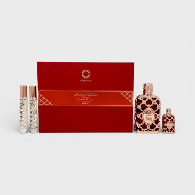 SET ORIENTICA AMBER ROUGE EDP 80 ML + MINI EDP 7 5 ML + 2 FRASCOS DE VIAJE CON 10 ML