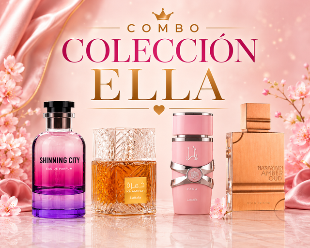 COMBO ELLA TOP VENTAS YARA EDP 100 ML + KHAMRAH EDP 100 ML + AMBER OUD GOLD EDITION EDP 120 ML + SHINNING CITY EDP 100 ML