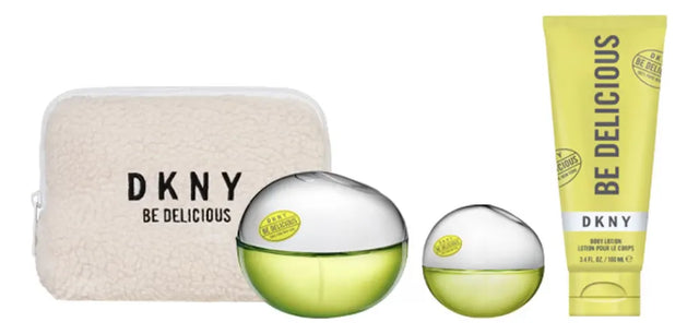SET DKNY BE DELICIOUS EDP 100 ML + EDP 15 ML + CREMA CORPORAL DE 100 ML + 1 BOLSO - 4 PC