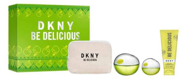 SET DKNY BE DELICIOUS EDP 100 ML + EDP 15 ML + CREMA CORPORAL DE 100 ML + 1 BOLSO - 4 PC