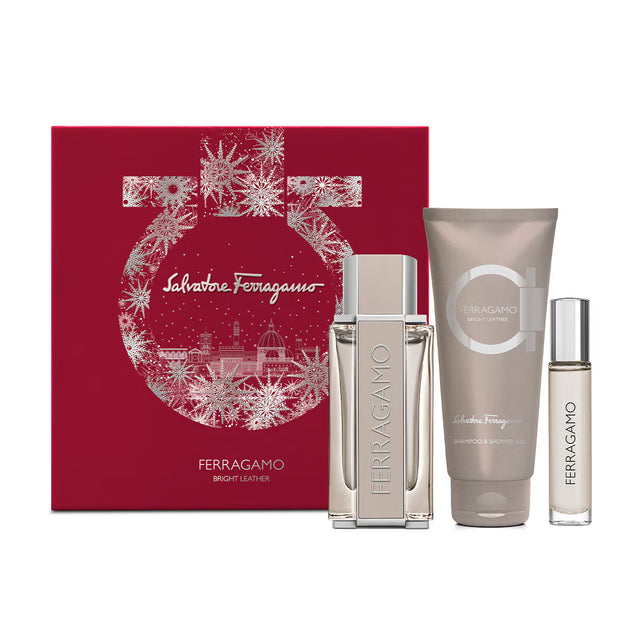 SET FERRAGAMO BRIGHT LEATHER EDT 100 ML + EDT 10 ML + GEL SHAMPOO DE BAÑO 100 ML 3 PC