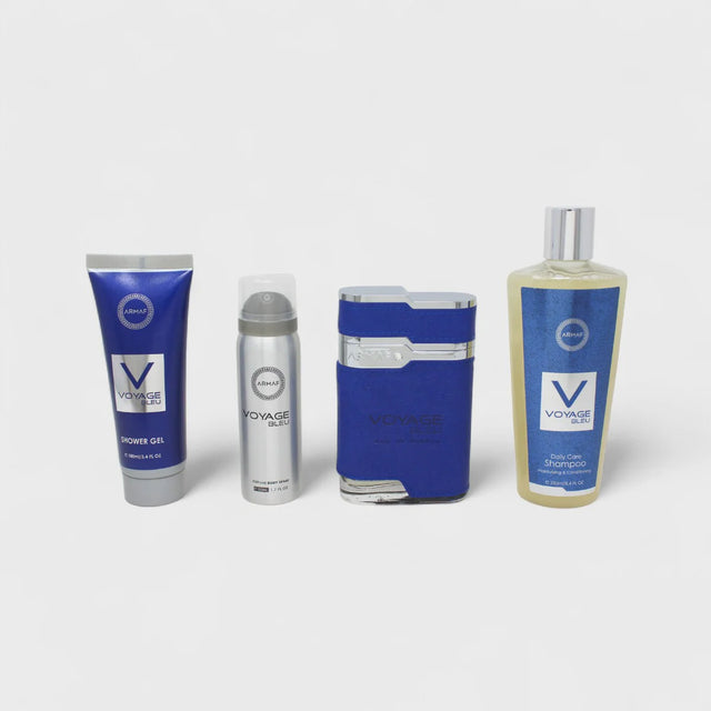 ARMAF VOYAGE BLEU EDP 100 ML + ROCIO BODY MIST 50 ML + GEL DE BAÑO 100 ML + SHAMPOO DE BAÑO DE 250 ML 4 PZ