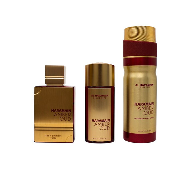 SET AL HARAMAIN AMBER OUD RUBY EDITION EDP 75 ML + EDP 30 ML + BODY DE 200 ML 3 PC