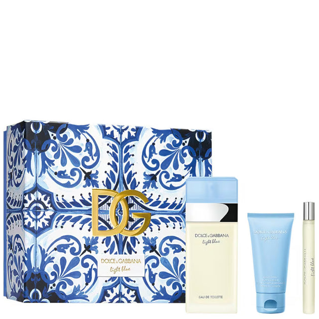 DOLCE & GABBANA LIGHT BLUE AGUA DE TOCADOR DE 100 ML AGUA DE TOCADOR DE 10 ML CREMA CORPORAL DE 50 ML 3 PC