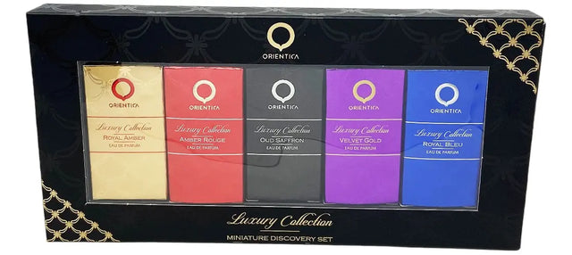 SET MINI 5 PIEZAS EDP 7.5 ML ORIENTICA LUXURY COLLECTION ROYAL AMBAR + ROYAL BLEU + VELVET GOLD + OLD SAFFRON + AMBER ROUGE