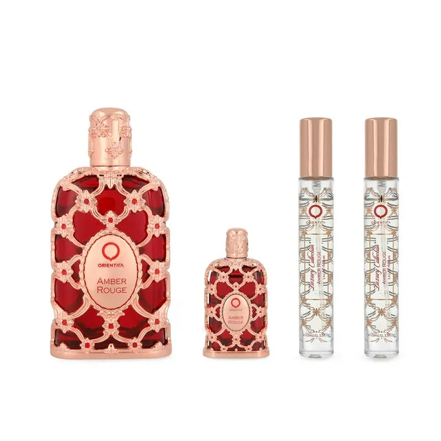 SET ORIENTICA AMBER ROUGE EDP 80 ML + MINI EDP 7 5 ML + 2 FRASCOS DE VIAJE CON 10 ML