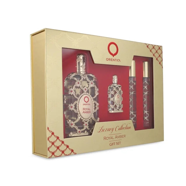 ORIENTICA ROYAL AMBER EDP 80 ML + BOTELLA MINI EDP CON 7.5 ML +2 FRASCOS DE VIAJE CON EDP 10 ML