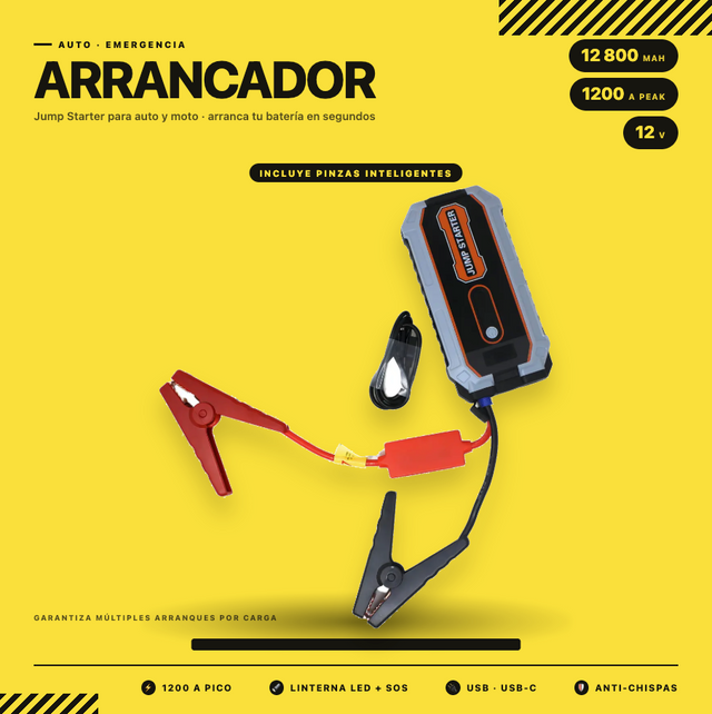 Arrancador Jump Starter PowerPack 12800mAh 1200A 12V Auto Moto