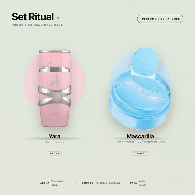 SET LATTAFA YARA EDP 100 ML + MASCARILLA PARA CONTORNO DE OJOS C/60 PARCHES