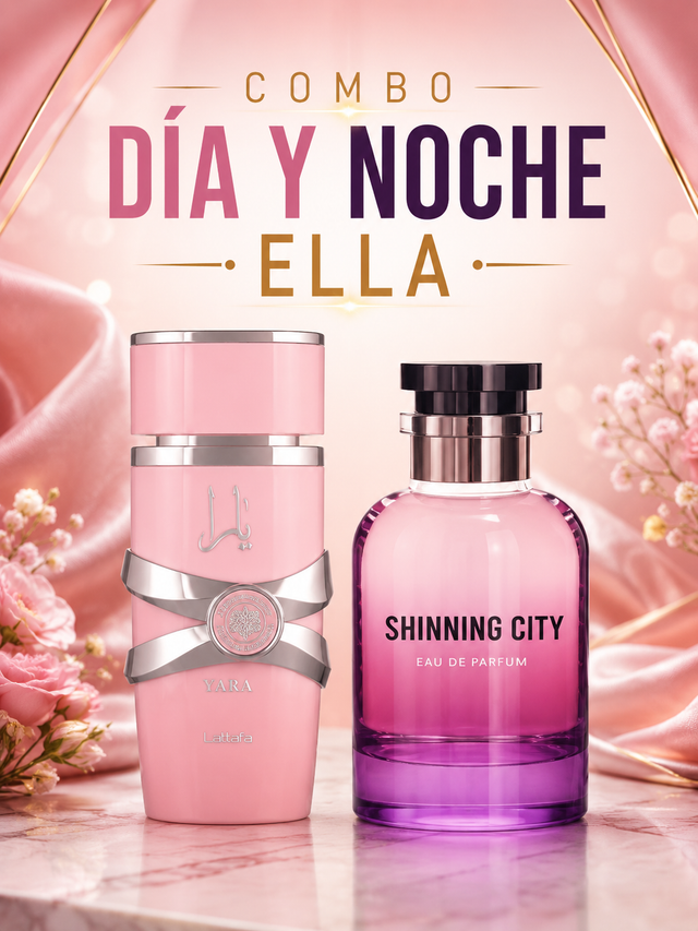 COMBO DIA Y NOCHE ELLA - LATTAFA YARA EDP 100 ML + SHINNING CITY EDP 100 ML