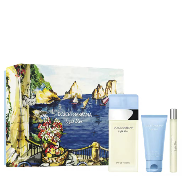 DOLCE & GABBANA LIGHT BLUE AGUA DE TOCADOR DE 100 ML AGUA DE TOCADOR DE 10 ML CREMA CORPORAL DE 50 ML 3 PC