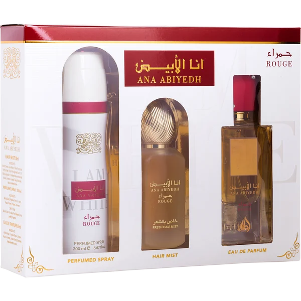 SET LATTAFA ANA ABIYEDH ROUGE EDP 100 ML + ROCIO CABELLO 50 ML + ROCIO BODY MIST 200 ML