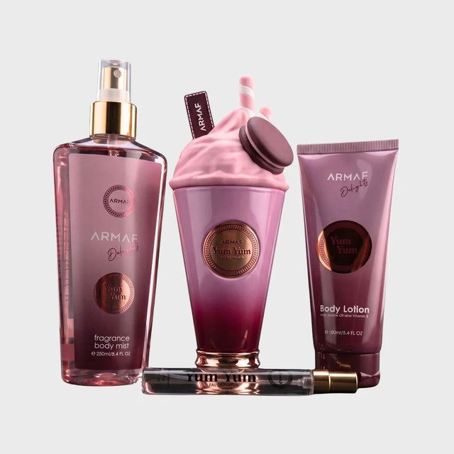 SET ARMAF DELIGHT YUM YUM  EDP 100 ML + EDP 10 ML + CREMA CORPORAL 100 ML + ROCIO BODY MIST DE 250 ML