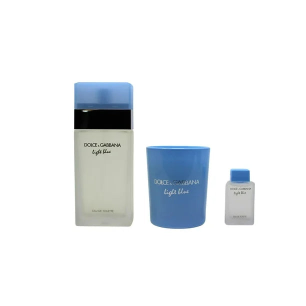 SET DOLCE & GABBANA LIGHT BLUE CON VELA EDT 50 ML + EDT 4 5 ML + VELA AROMATICA DE 70 G 3 PC