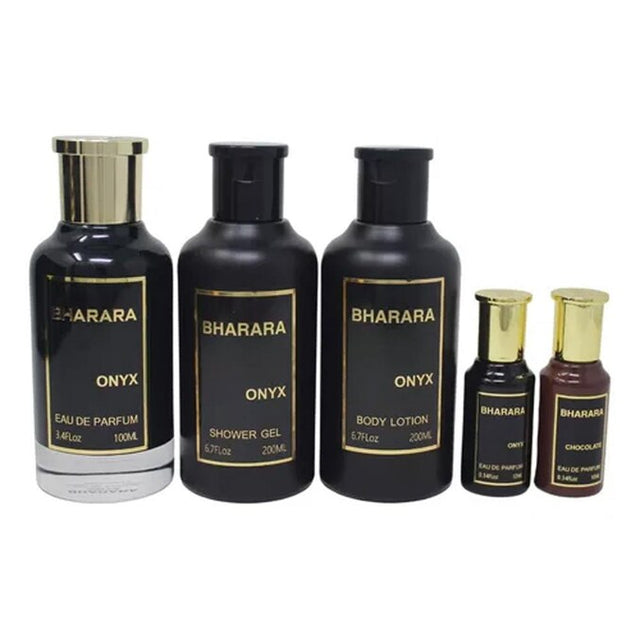 BHARARA ONYX EDP 100 ML + ONYX EDP 10 ML + CHOCOLATE EDP 10 ML + BODY LOTION 100 ML + GEL DE BAÑO 100 ML 5 PC