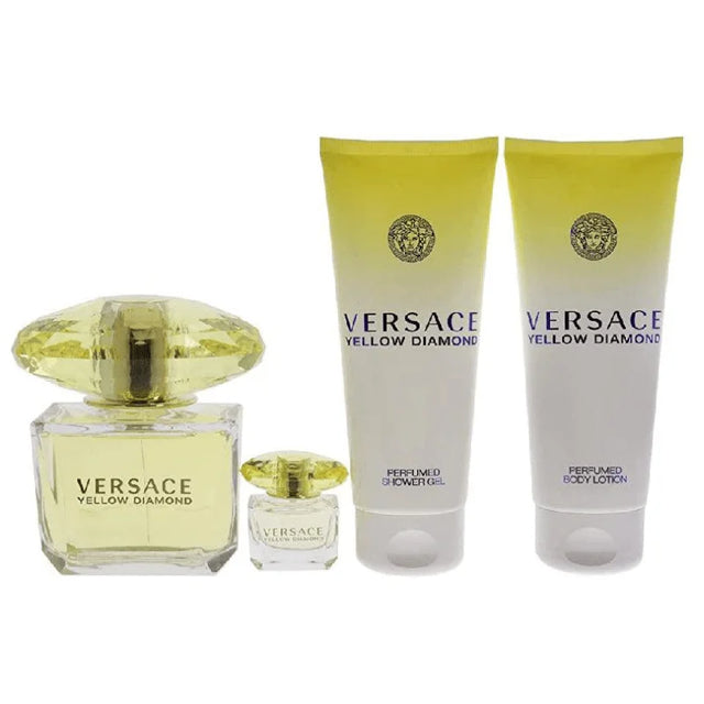 SET VERSACE YELLOW DIAMOND EDP 90 ML + EDP 5 ML + CREMA CORPORAL 100 ML + GEL SHAMPOO DE BAÑO 100 ML