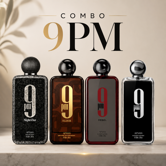 COMBO 9 PM 4 PZ 100 ML - 9 PM EDP + 9 PM REBEL EDP + 9 PM ELIXIR EDP + 9 PM OUD XDP