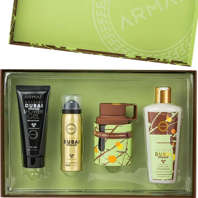 SET 4 PIEZAS ARMAF ODYSSEY DUBAI CHOCOLAT EDP 100 ML + GEL SHAMPOO DE BAÑO 100 ML + GEL SHAMPOO DE BAÑO DE 250 ML + DESODORANTE 50 ML