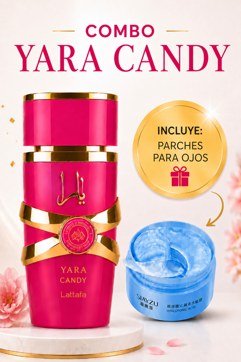SET LATTAFA YARA CANDY EDP 100 ML + MASCARILLA PARA CONTORNO DE OJOS C/60 PARCHES