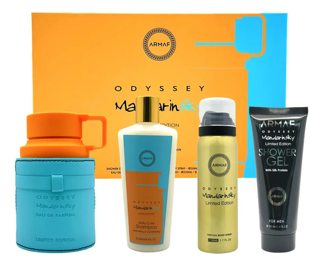 ARMAF ODYSSEY MANDARIN SKY AGUA DE PERFUME DE 100 ML GEL SHAMPOO DE BAÑO DE 100 ML ROCIO BODY MIST DE 50 ML GEL SHAMPOO DE BAÑO DE 250 ML 4 PC