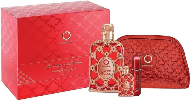 ORIENTICA AMBER ROUGE EDP 80 ML + EDP 7 5 ML + MINIATURA RELLENABLE DE 7 5 ML + BOLSO