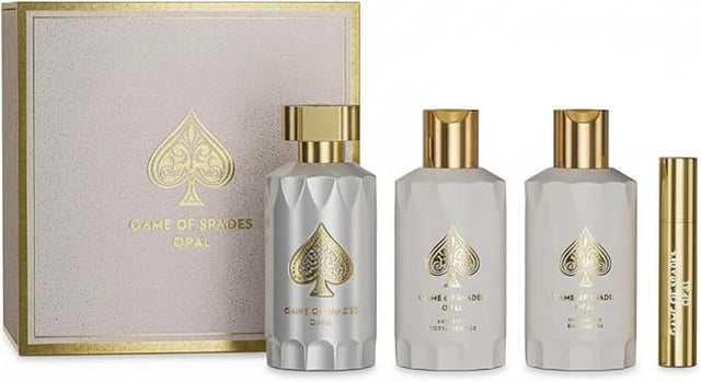 SET JO MILANO GAME OF SPADES OPAL EDP 100 ML + MINIATURA RELLENABLE 8 ML + GEL SHAMPOO DE BAÑO 200 ML + CREMA CORPORAL 200 ML