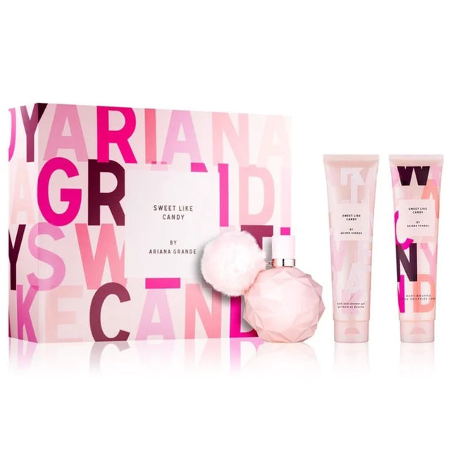 SET ARIANA GRANDE SWEET LIKE CANDY EDP 100 ML GEL SHAMPOO DE BAÑO DE 100 ML CREMA CORPORAL DE 100 ML 3 PC