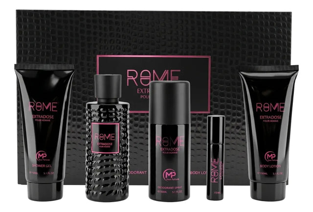 SET HOMBRE BHARARA MAST PERFUME ROME EXTRADOSE EDP 100 ML + EDP 15 ML + BODY MIST 150 ML + SHAMPOO 150 ML + CREMA CORPORAL 150 ML 5 PC