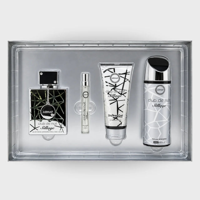 SET CLUB DE NUIT SILLAGE ARMAF EDP 105 ML + MINI EDP 10 ML + GEL SHAMPOO DE BAÑO 100 ML + ROCIO BODY MIST 200 ML