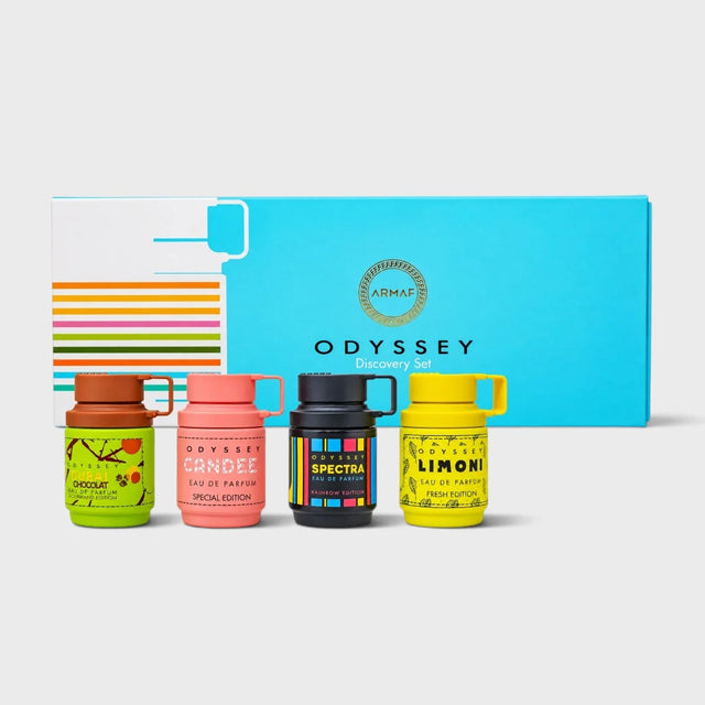 SET ARMAF DISCOVERY MINI ODYSSEY CANDEE + SPECTRA + LIMONI + DUBAI CHARM 4 PIEZAS DE 12 ML