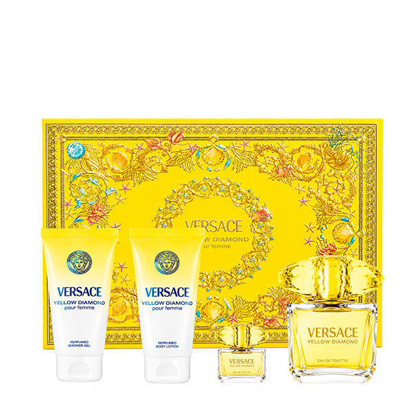 SET VERSACE YELLOW DIAMOND EDP 90 ML + EDP 5 ML + CREMA CORPORAL 100 ML + GEL SHAMPOO DE BAÑO 100 ML